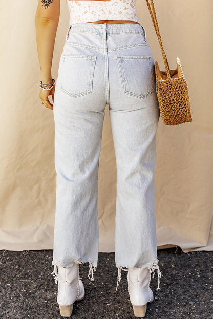 Distressed Raw Hem Jeans with Pockets - Siennasass