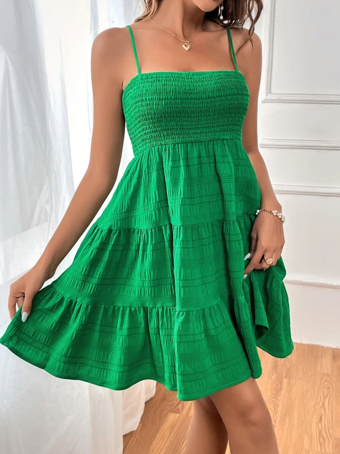 Tiered Smocked Square Neck Cami Dress - Siennasass