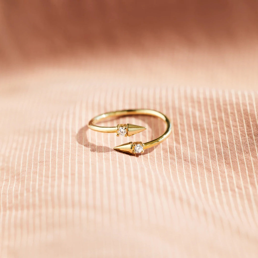 925 Sterling Silver Inlaid Zircon Bypass Ring - Siennasass
