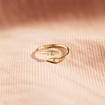 925 Sterling Silver Inlaid Zircon Bypass Ring - Siennasass