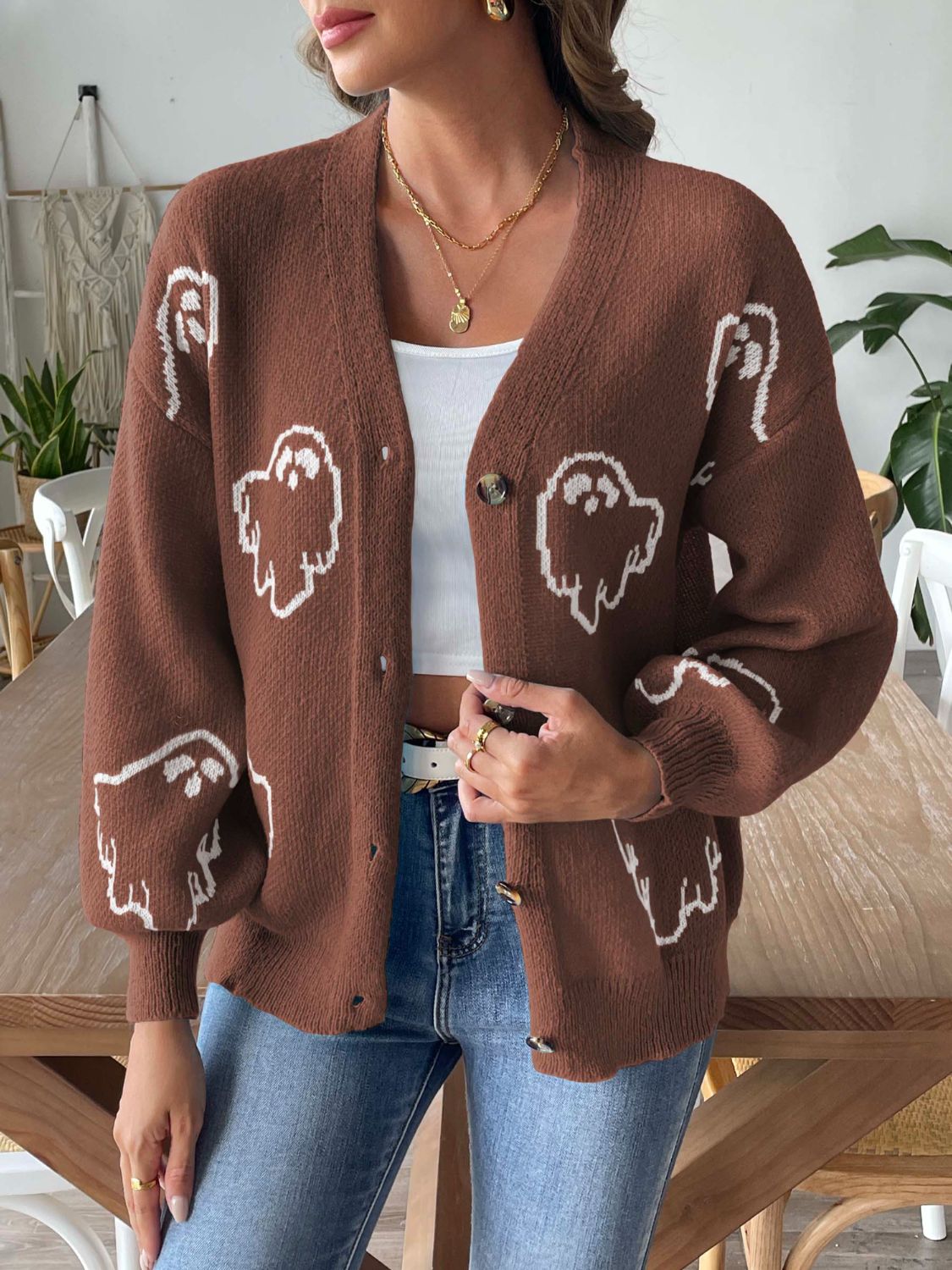 V-Neck Dropped Shoulder Cardigan - Siennasass