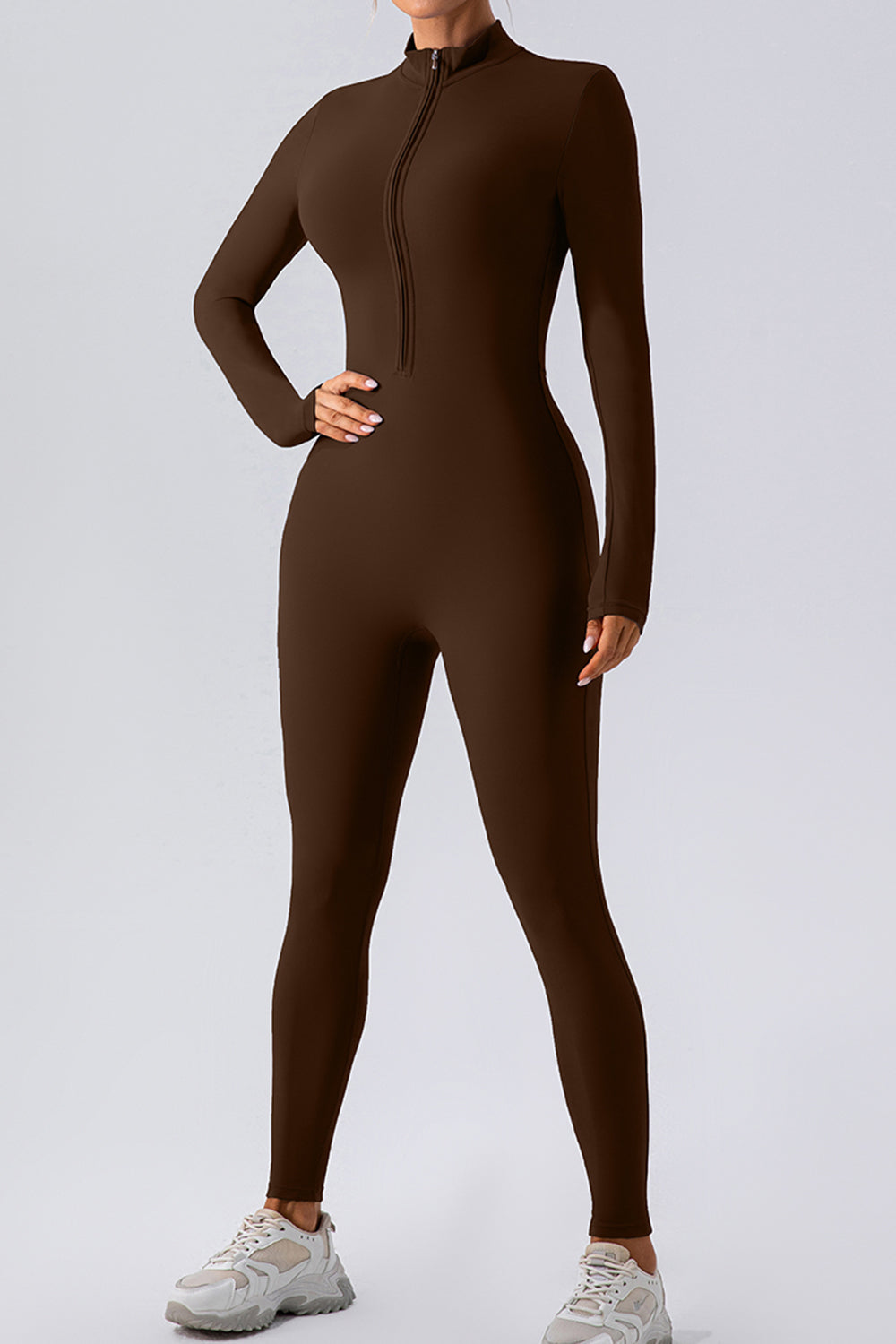 Half Zip Mock Neck Active Jumpsuit - Siennasass
