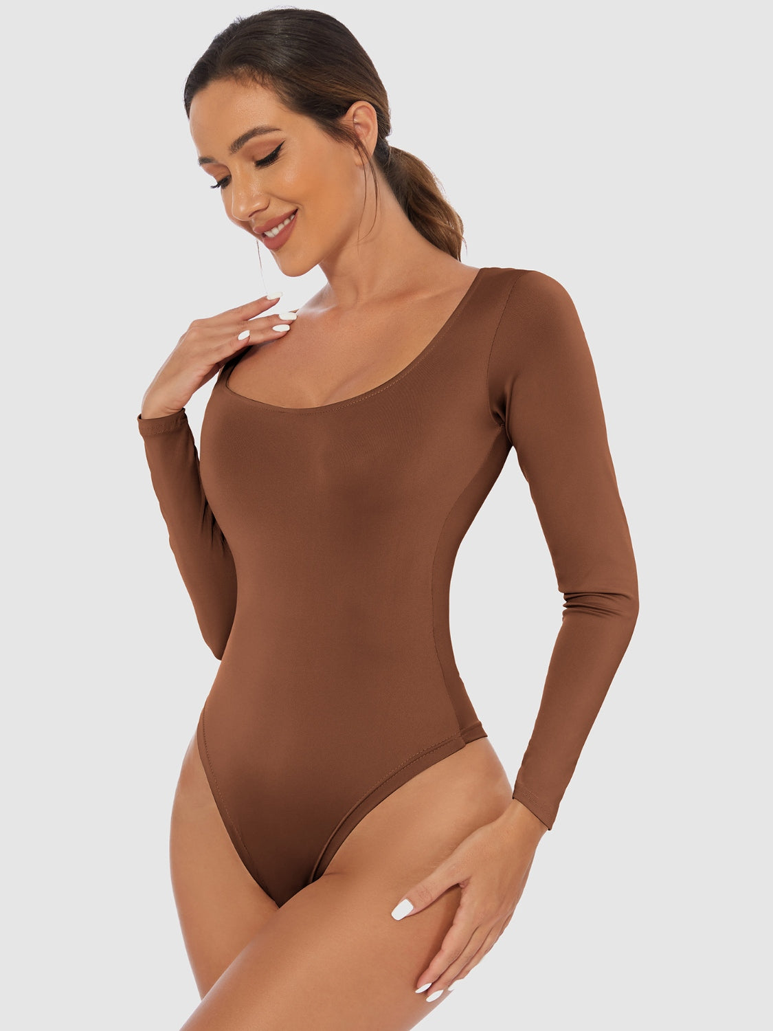 Full Size Scoop Neck Long Sleeve Bodysuit - Siennasass