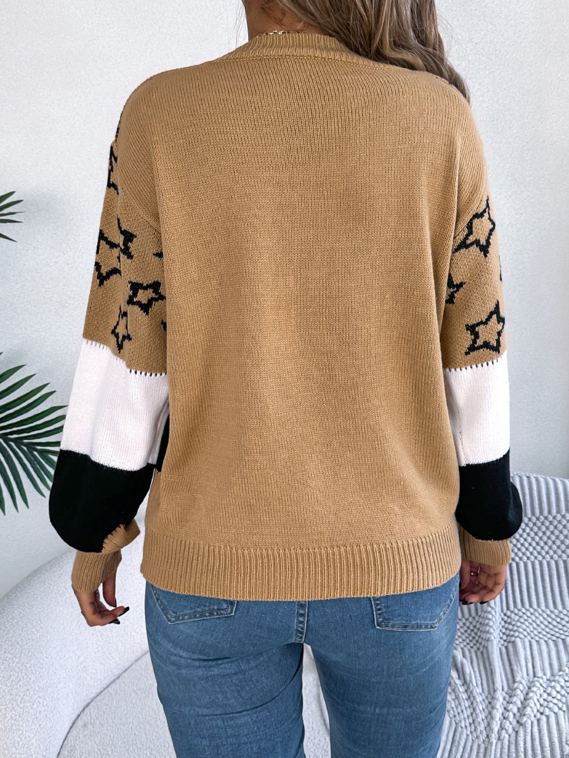 Star Contrast Round Neck Sweater - Siennasass