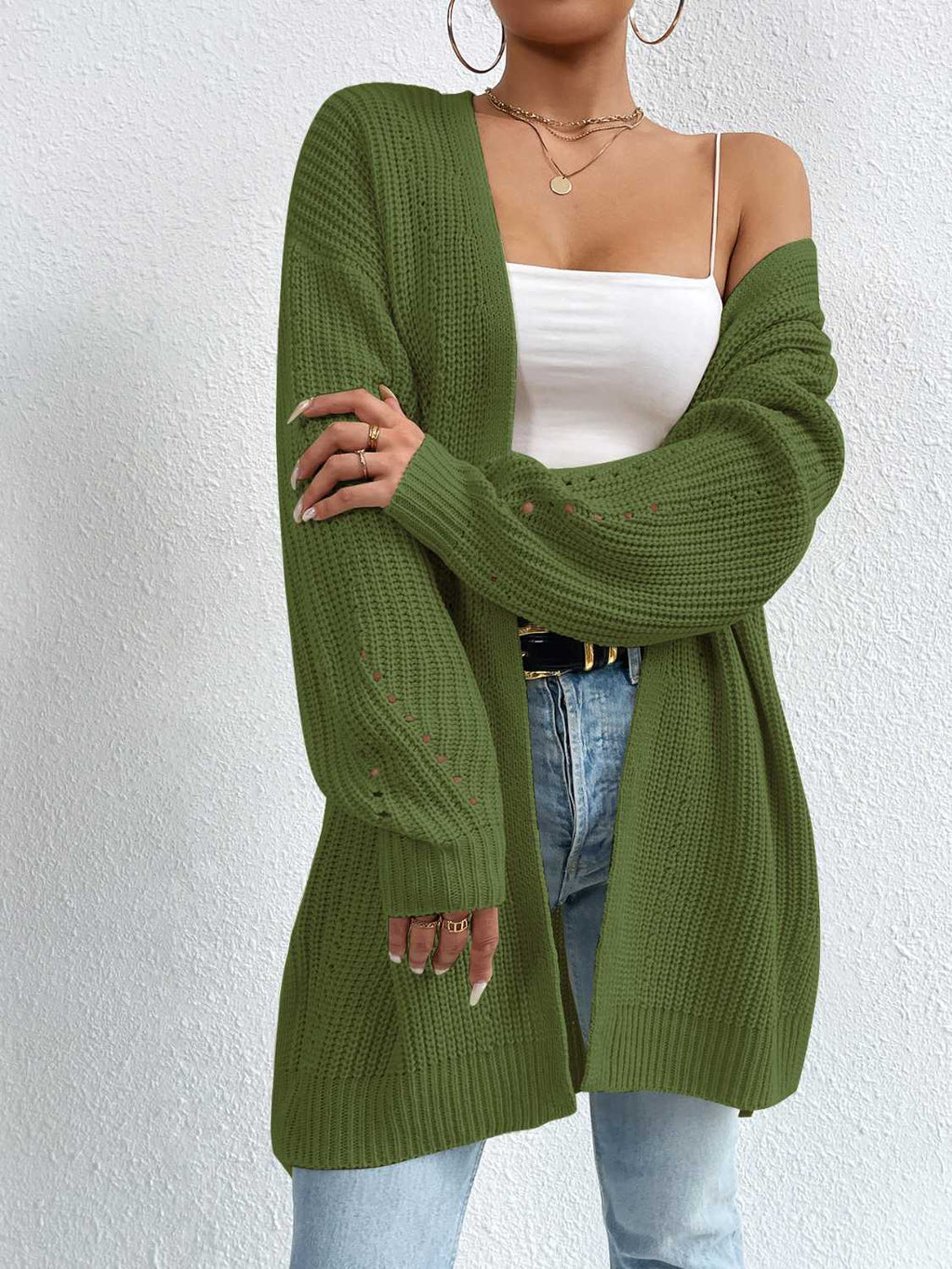 Open Front Dropped Shoulder Slit Cardigan - Siennasass