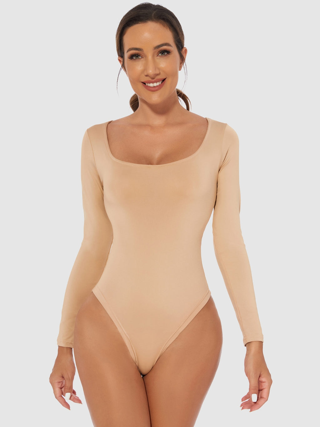 Full Size Scoop Neck Long Sleeve Bodysuit - Siennasass