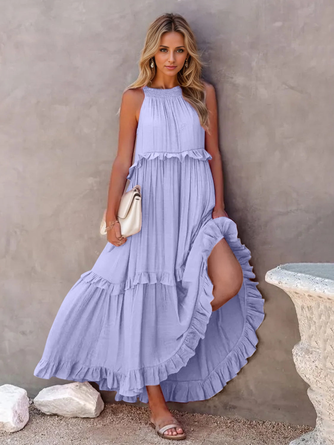 Ruffled Sleeveless Tiered Maxi Dress with Pockets - Siennasass
