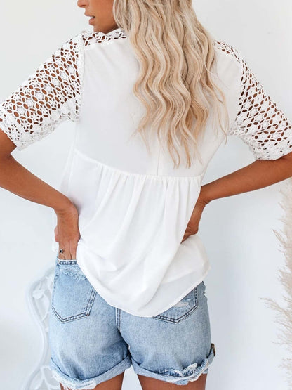 Cutout Round Neck Half Sleeve Blouse - Siennasass