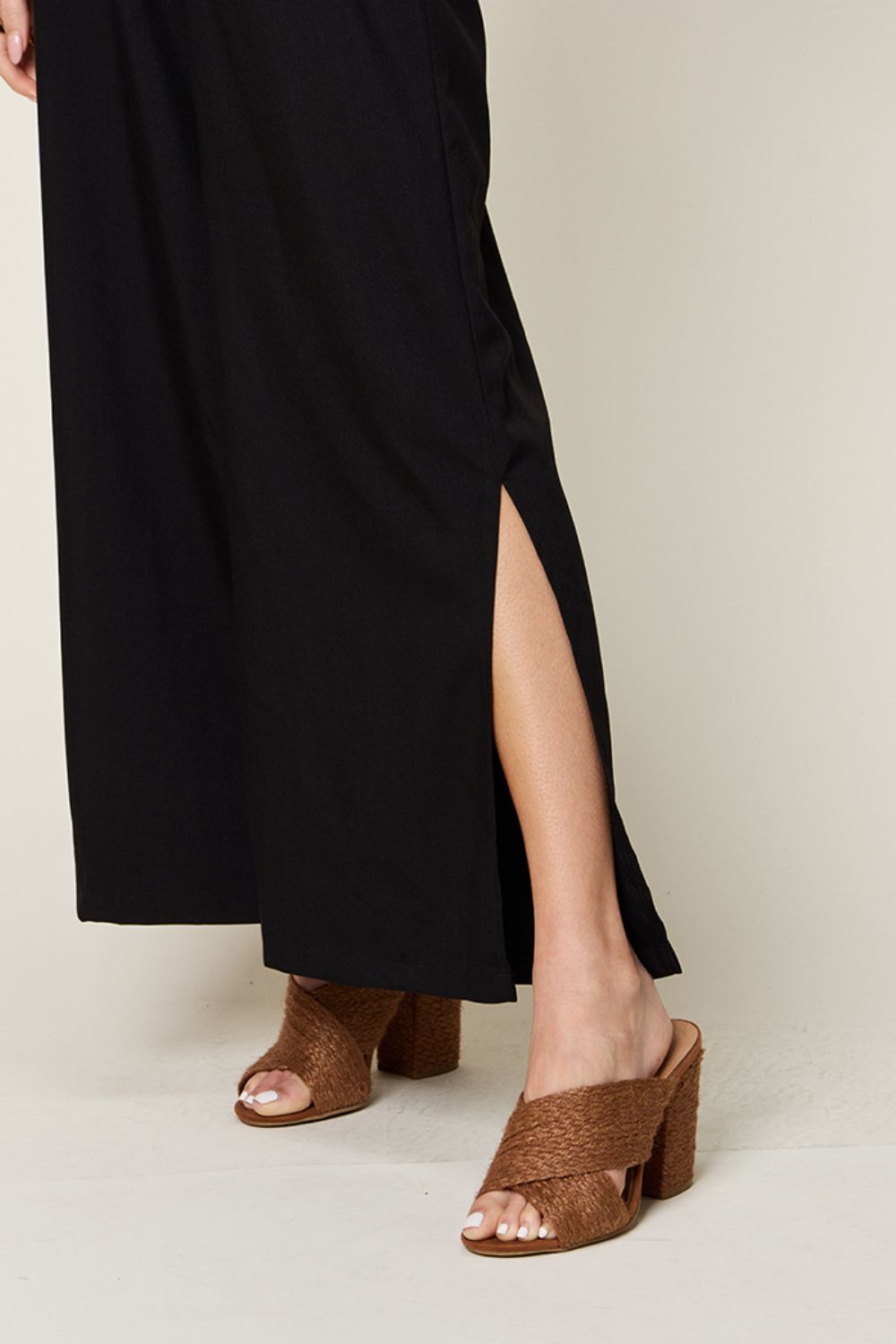 Double Take Full Size V-Neck Tie Front Short Sleeve Slit Jumpsuit - Siennasass