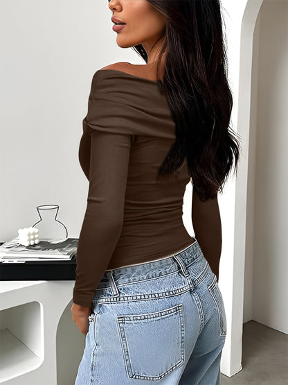 Ruched One Shoulder Long Sleeve T-Shirt - Siennasass