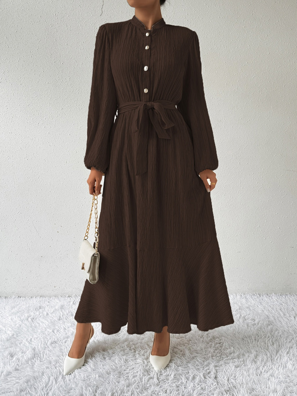 Tie Waist Long Sleeve Dress - Siennasass