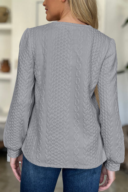 Textured Round Neck Long Sleeve Sweatshirt - Siennasass