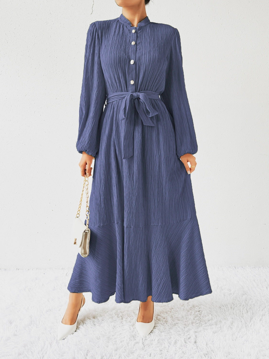 Tie Waist Long Sleeve Dress - Siennasass