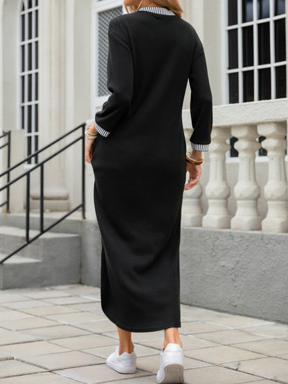 Slit V-Neck Long Sleeve Midi Dress - Siennasass
