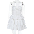 Tube Top Hollow-out Cinched White Cake Dress Female Dress