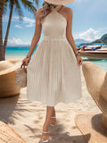 Halter Neck Pleated Midi Dress - Siennasass