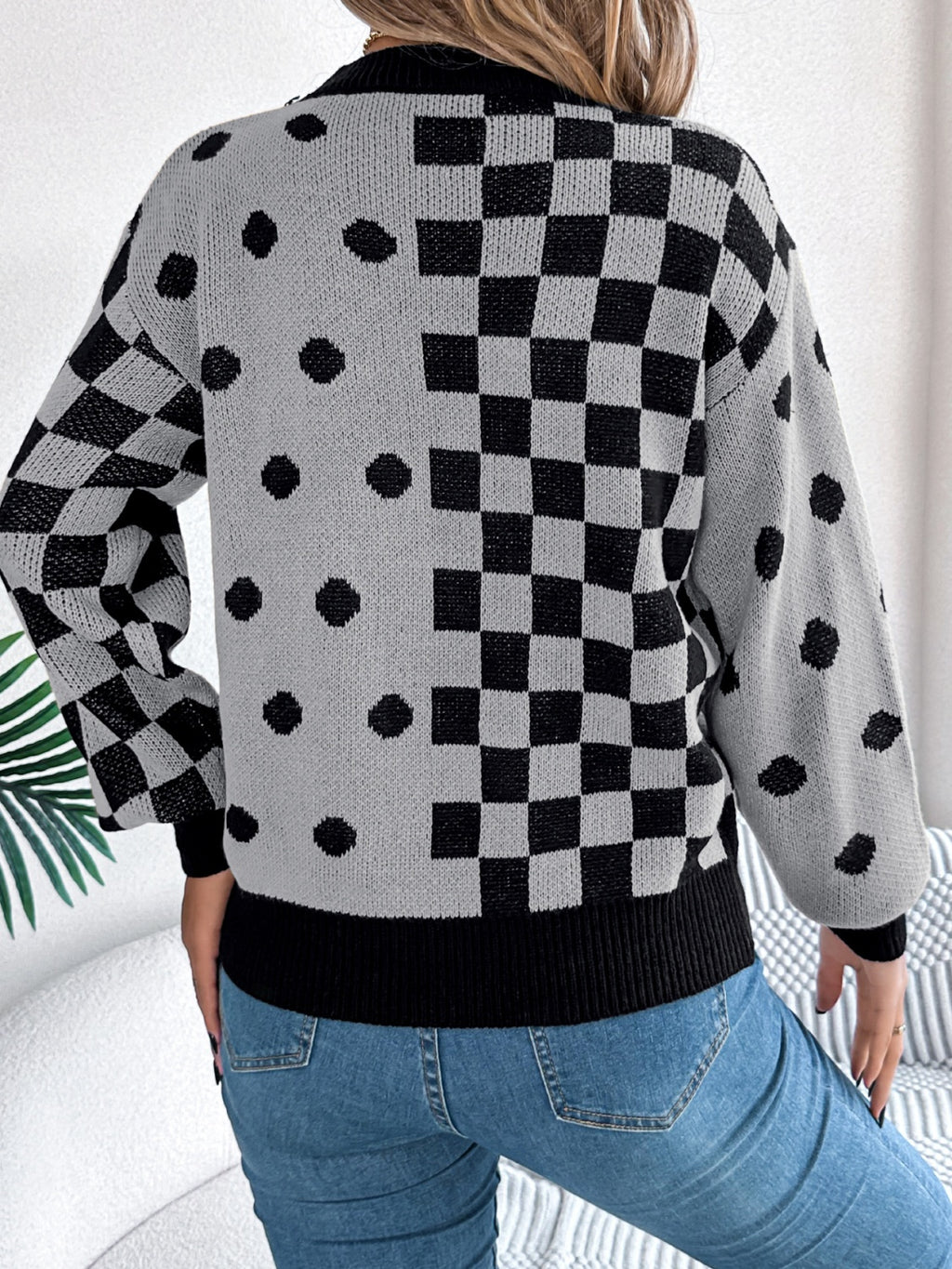 Plaid Round Neck Long Sleeve Sweater - Siennasass