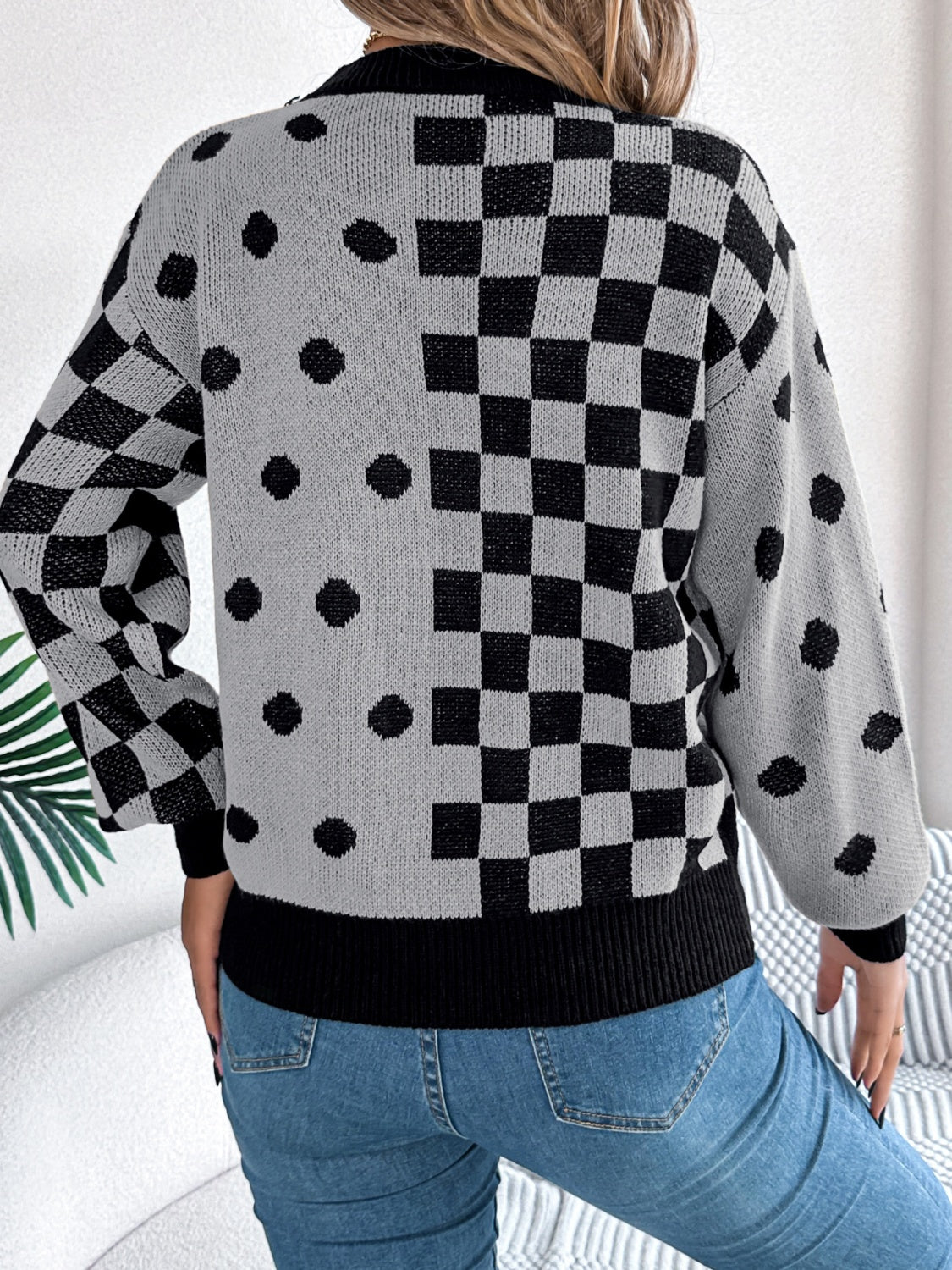 Plaid Round Neck Long Sleeve Sweater - Siennasass