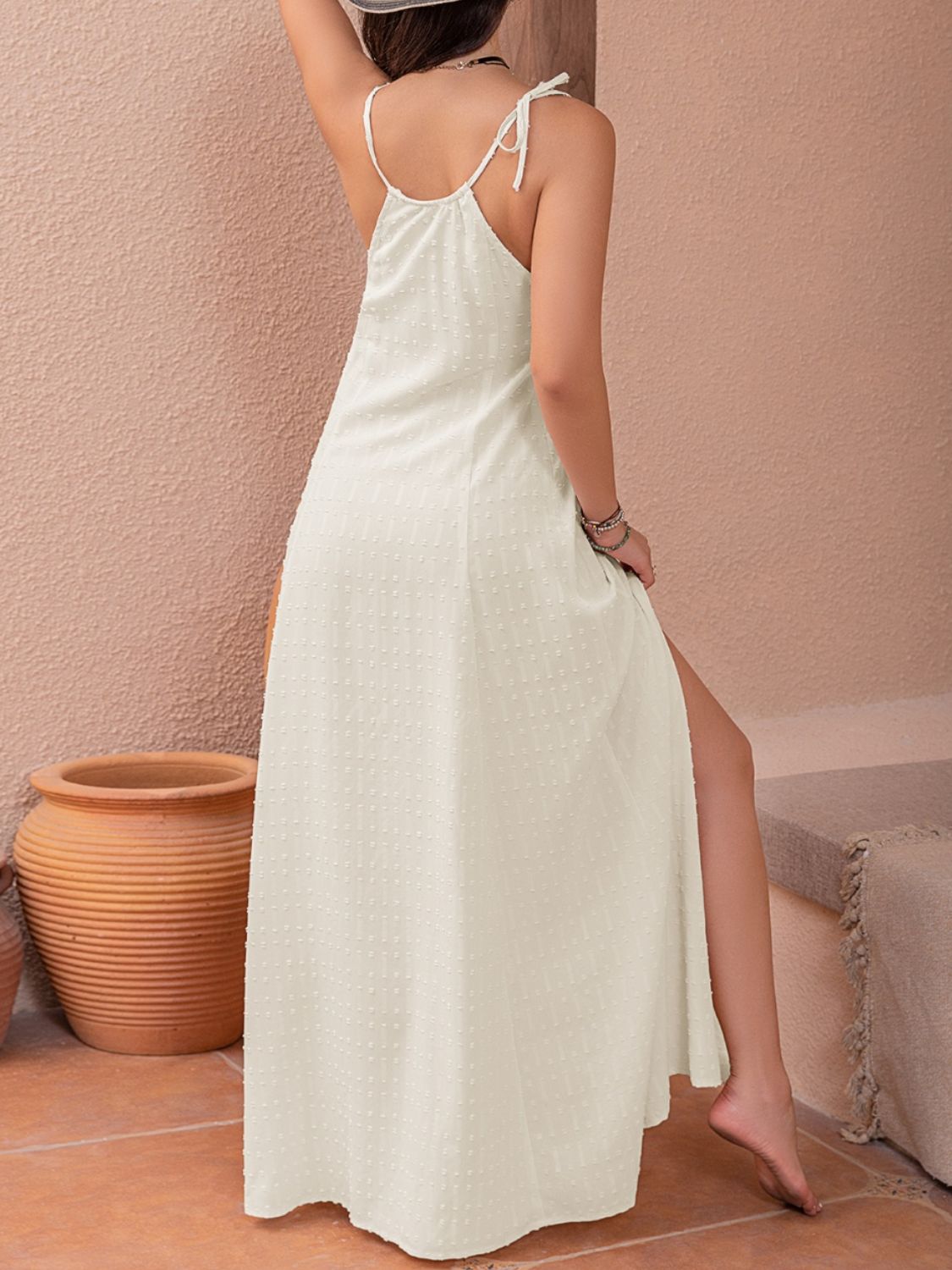 Swiss Dot Cutout Sleeveless Maxi Dress - Siennasass