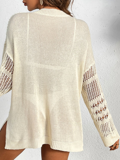 Cutout Notched Long Sleeve Cover-Up - Siennasass