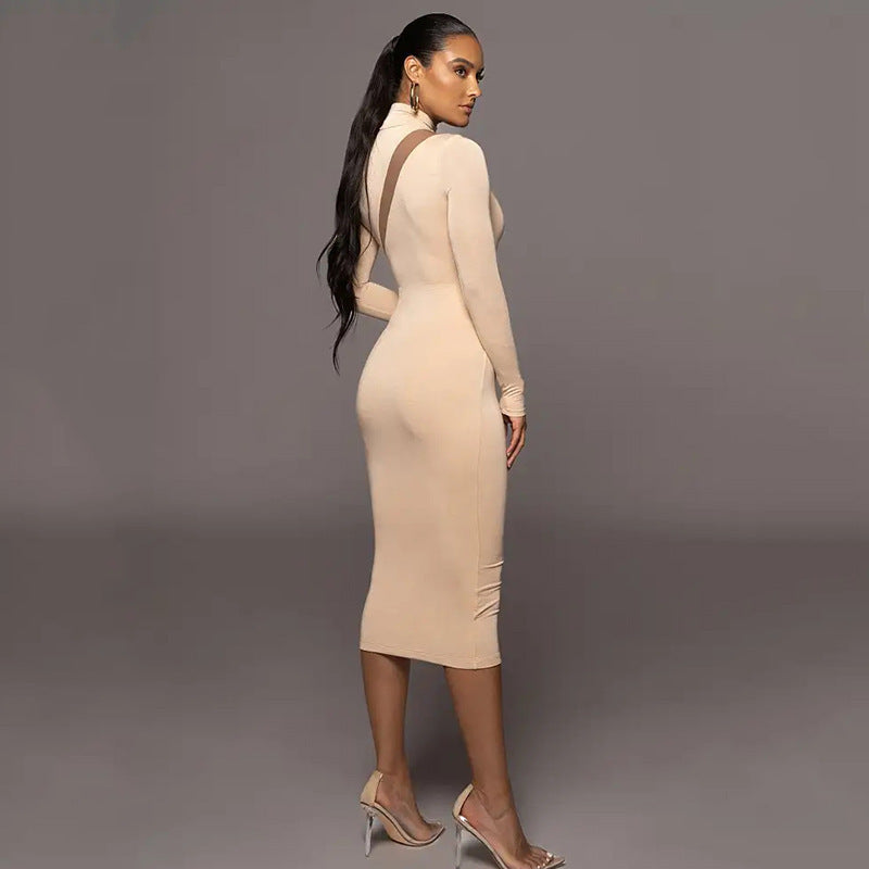 Round Neck Long Sleeve Stitching Dress Women - Siennasass