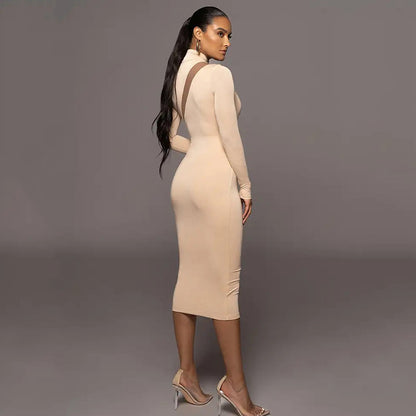 Round Neck Long Sleeve Stitching Dress Women - Siennasass