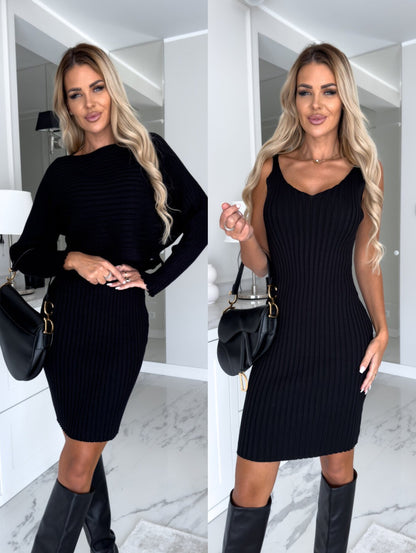 Ribbed Round Neck Top and Cami sweater Dress