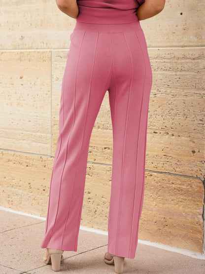 Round Neck Cap Sleeve Top and Pants Knit Set - Siennasass