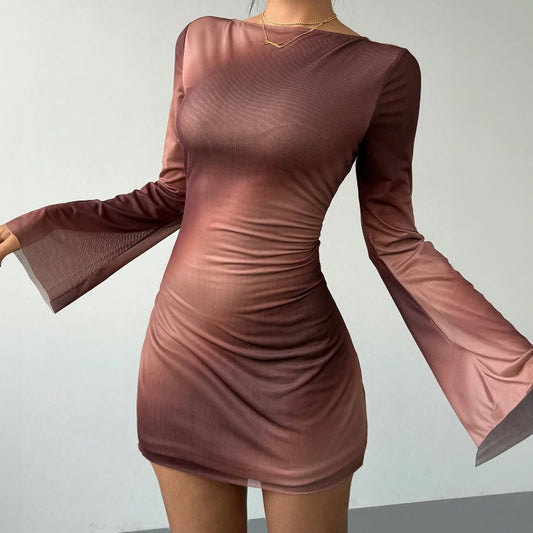 Modisches, doppellagiges, bedrucktes Kleid mit Taillenregulierung für Damen