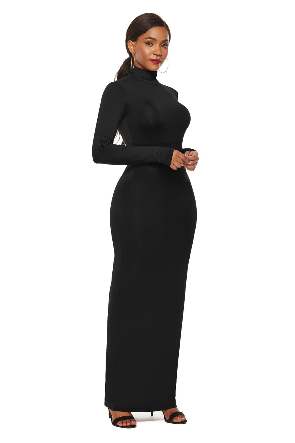 Mock Neck Long Sleeve Maxi Slim Dress - Siennasass