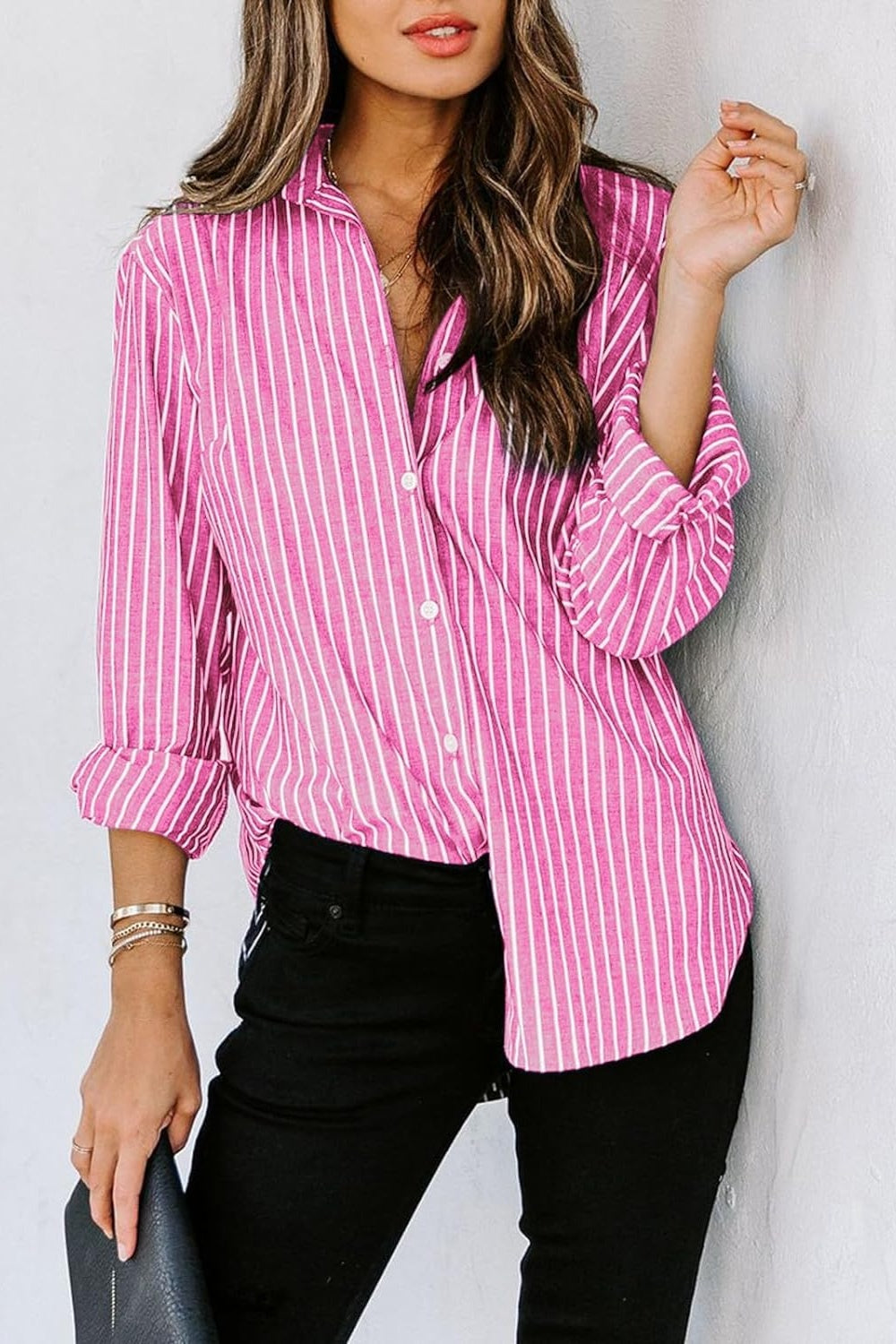Striped Button Up Long Sleeve Shirt - Siennasass