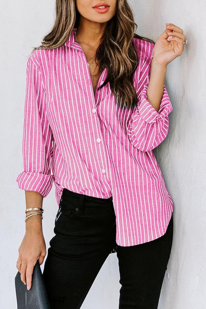 Striped Button Up Long Sleeve Shirt - Siennasass