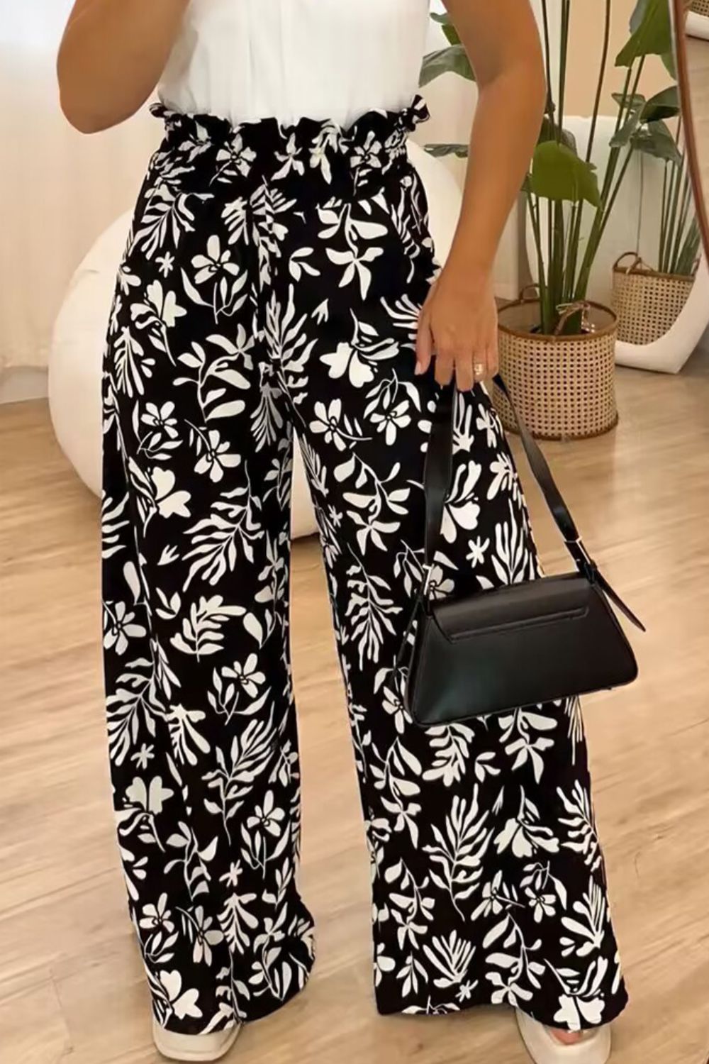 Full Size Printed High Waist Wide Leg Pants - Siennasass