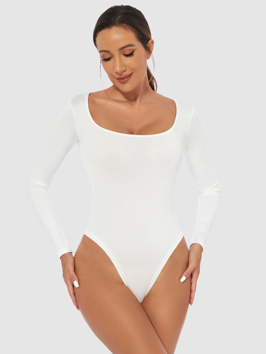 Full Size Scoop Neck Long Sleeve Bodysuit - Siennasass