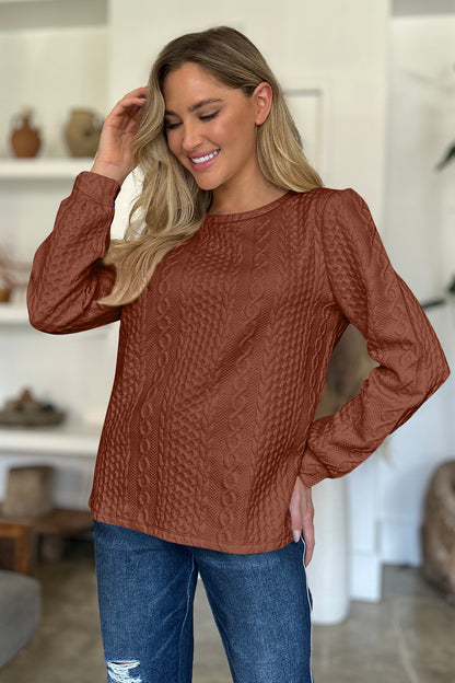 Textured Round Neck Long Sleeve Sweatshirt - Siennasass