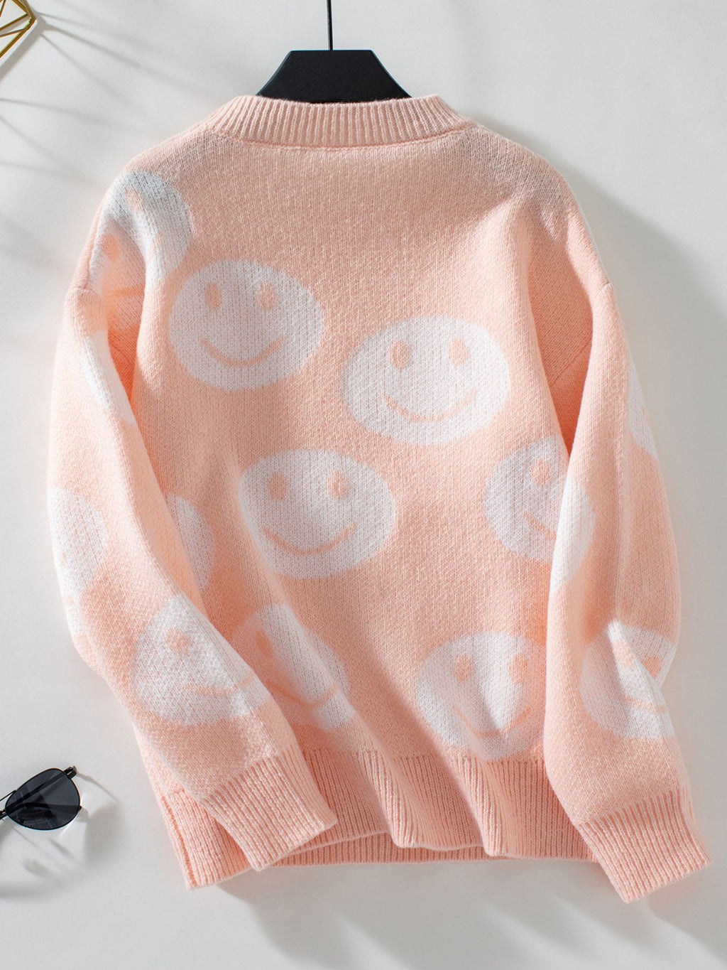 Smile Pattern Round Neck Long Sleeve Sweater - Siennasass