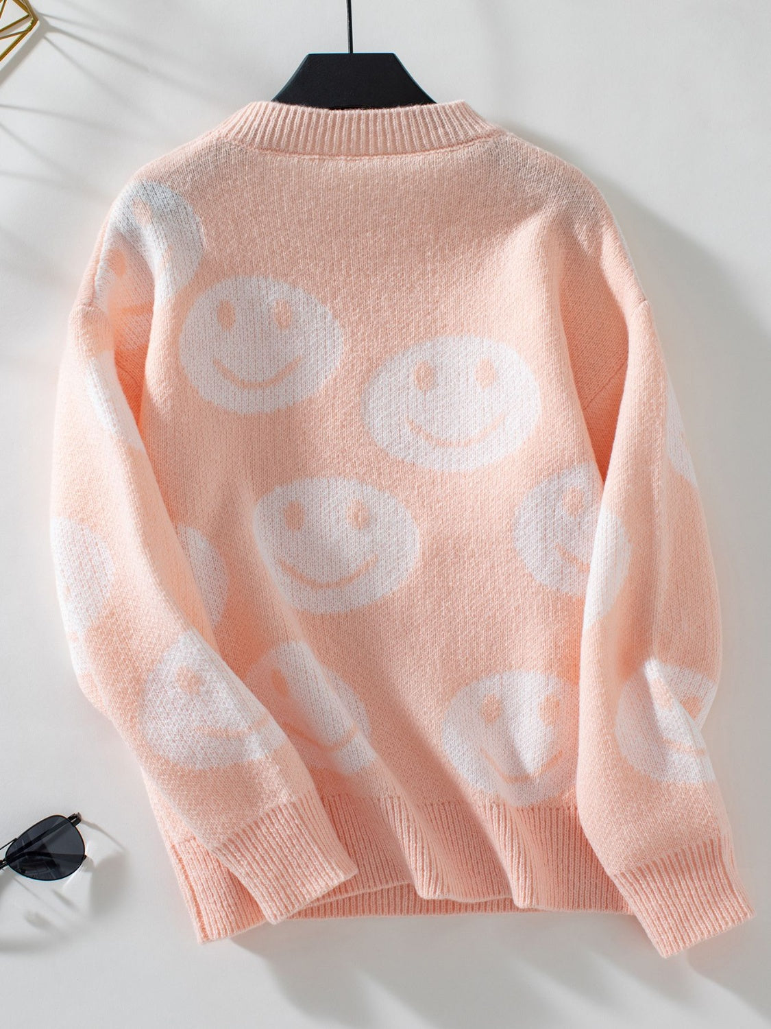 Smile Pattern Round Neck Long Sleeve Sweater - Siennasass