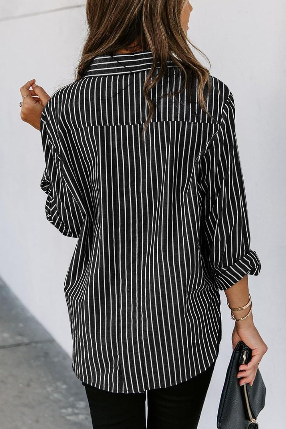 Striped Button Up Long Sleeve Shirt - Siennasass