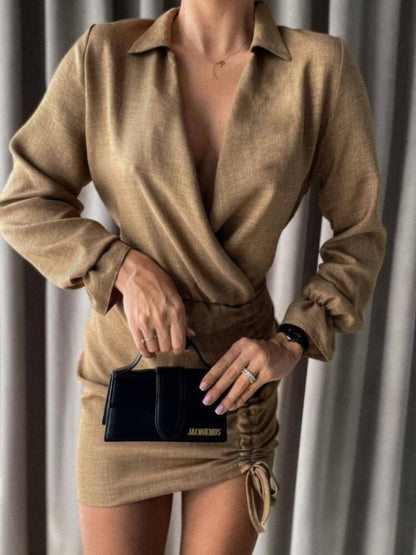 Drawstring Long Sleeve Mini Dress - Siennasass