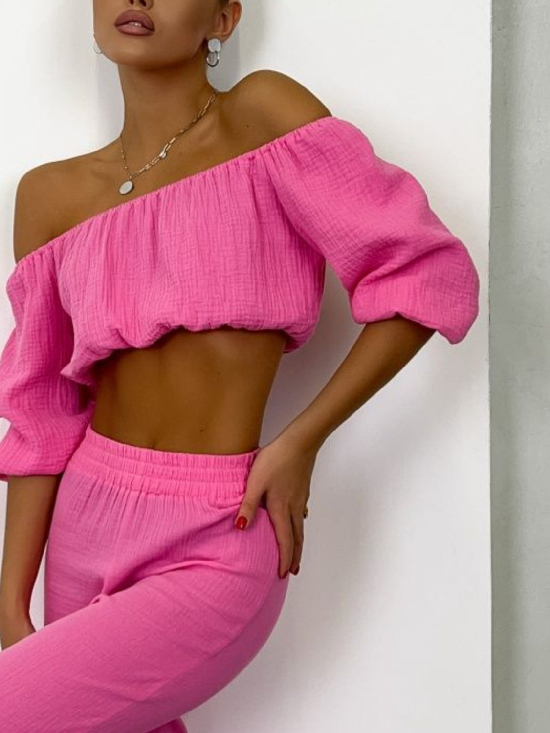 Off Shoulder Long Sleeve Top and Pants Set - Siennasass