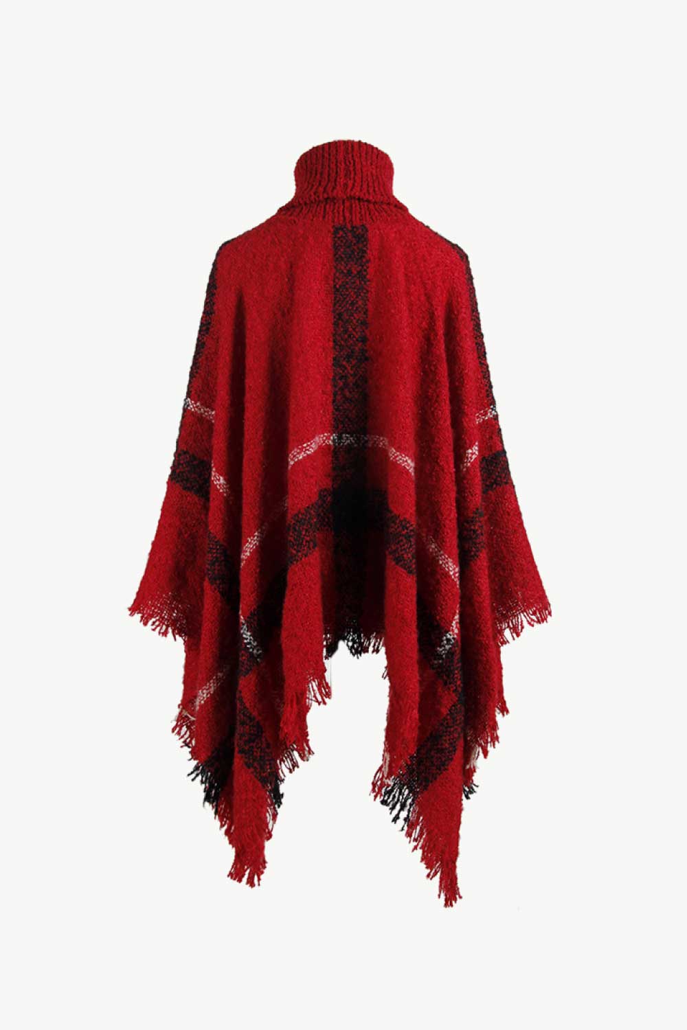 Plaid Turtleneck Raw Hem Poncho - Siennasass