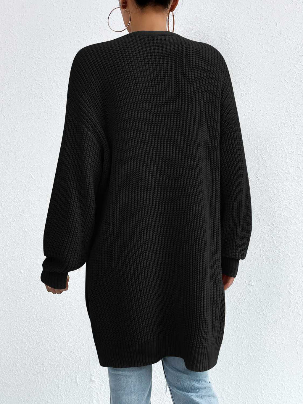 Open Front Dropped Shoulder Slit Cardigan - Siennasass