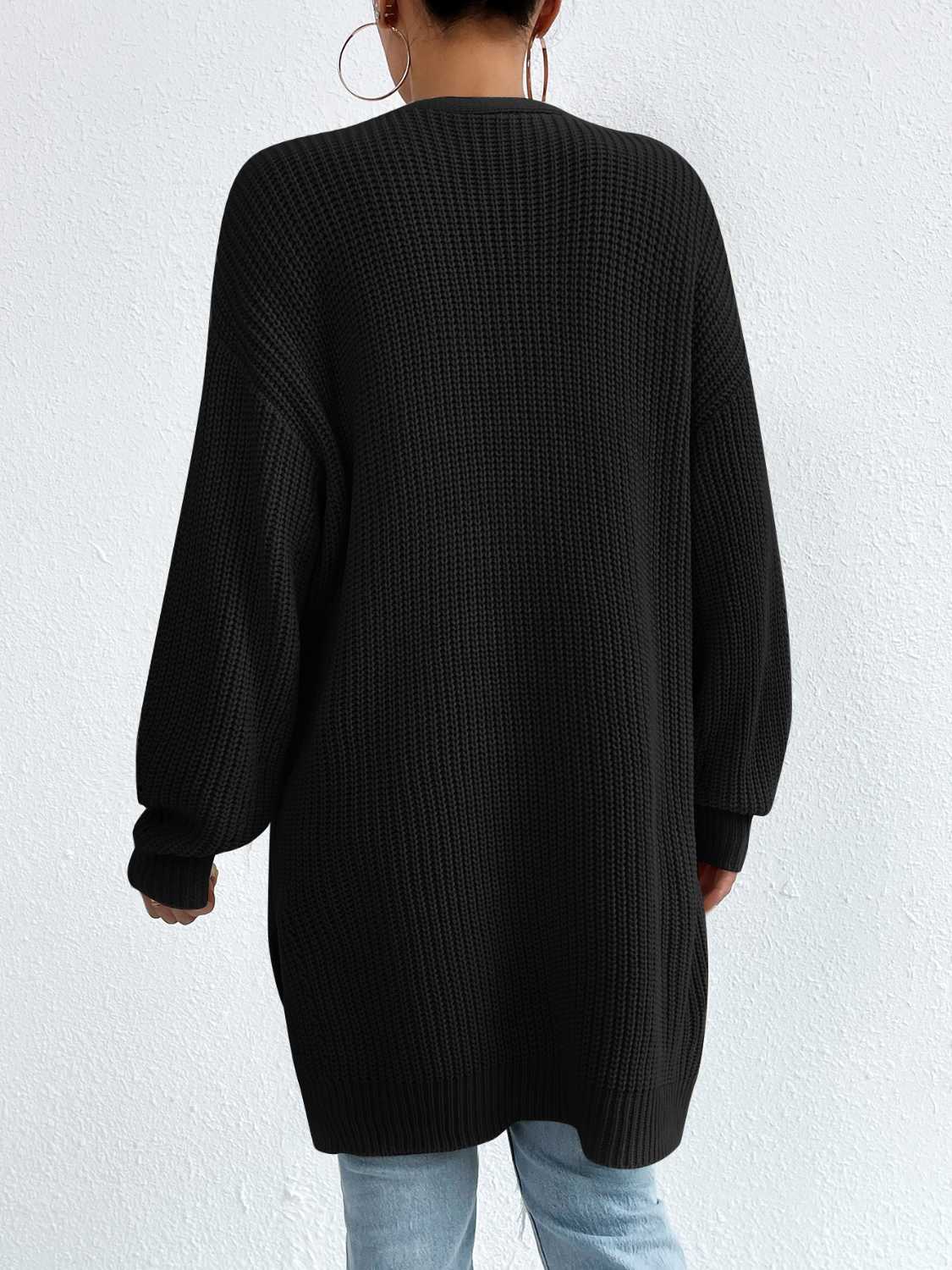 Open Front Dropped Shoulder Slit Cardigan - Siennasass