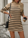 Striped Mock Neck Long Sleeve Mini Dress - Siennasass