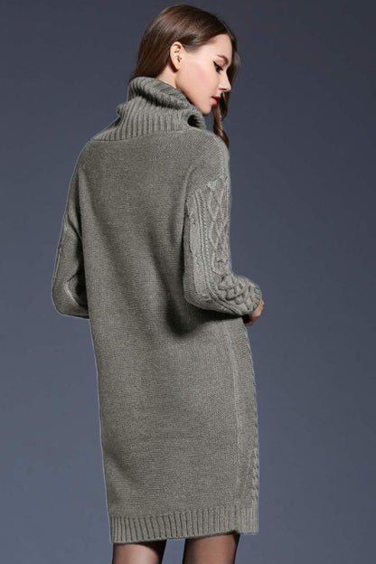 Woven Right Full Size Mixed Knit Cowl Neck Dropped Shoulder Sweater Dress - Siennasass