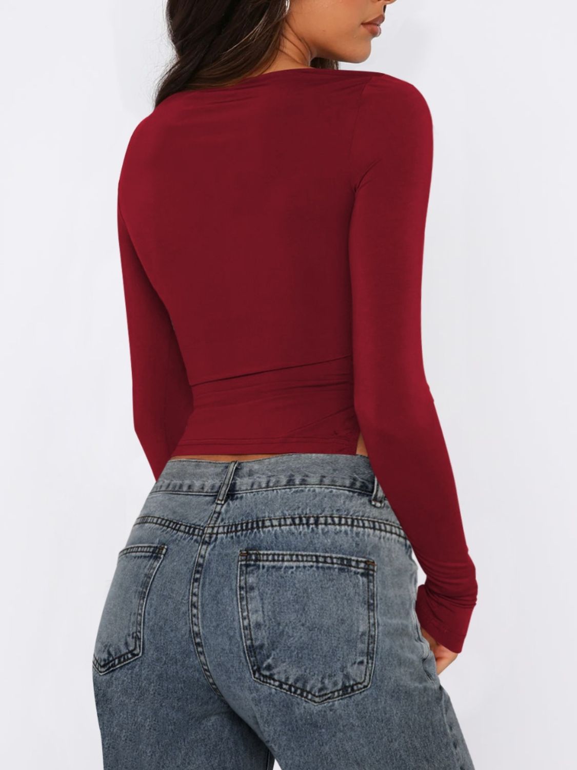 Tied Slit Round Neck Long Sleeve T-Shirt - Siennasass