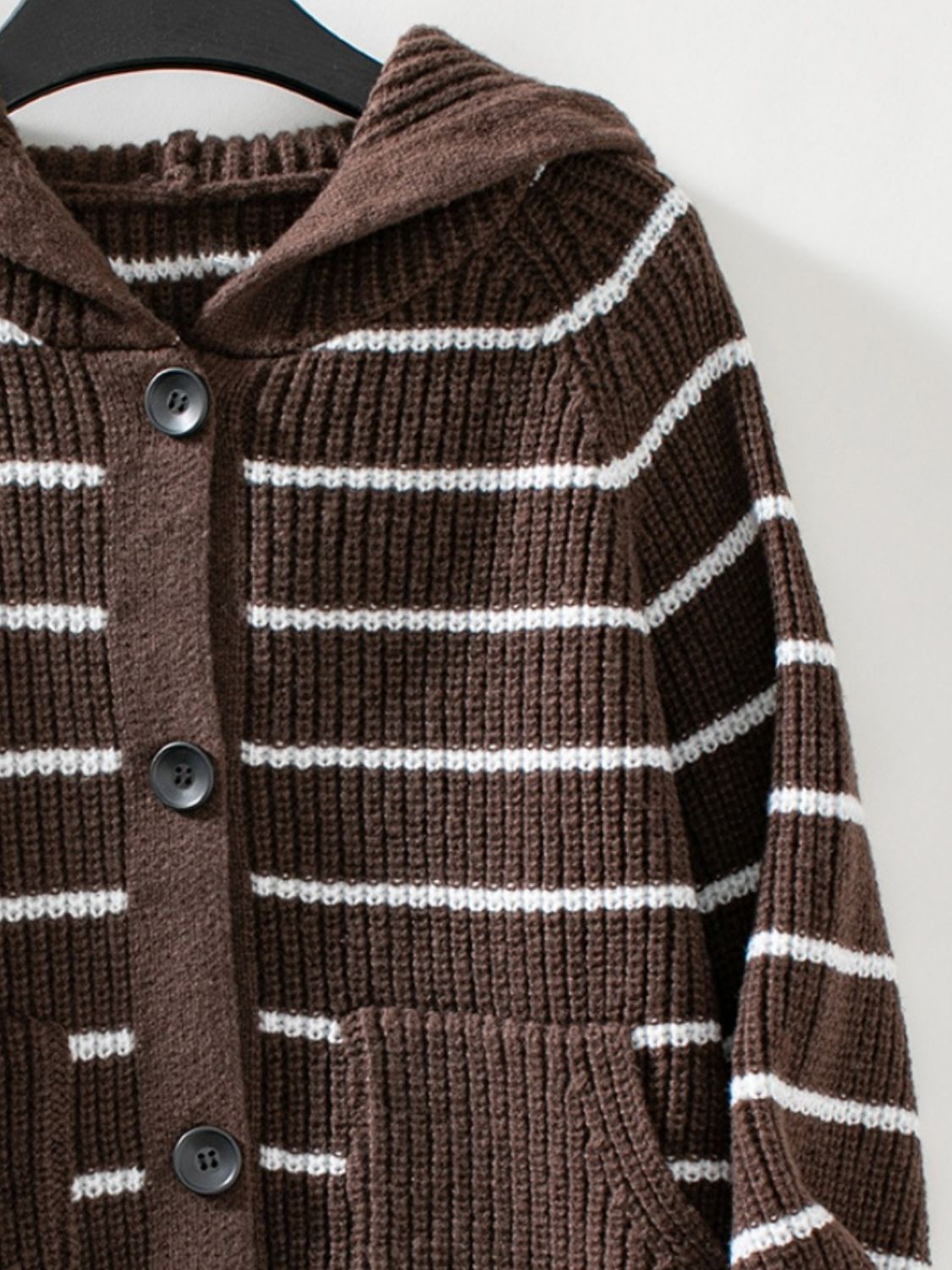 Striped Button Up Long Sleeve Hooded Cardigan - Siennasass