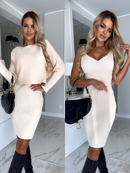 Ribbed Round Neck Top and Cami sweater Dress