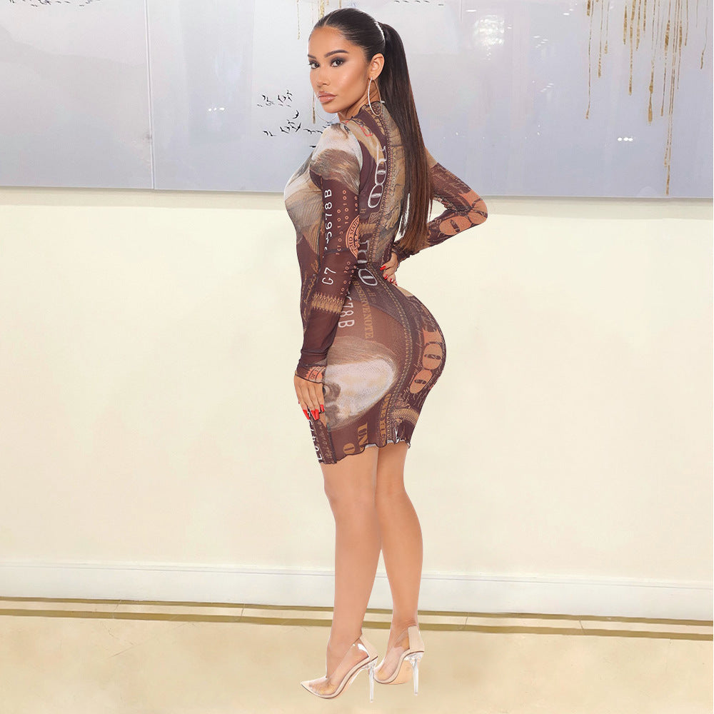 Mesh Long-sleeved Dress
