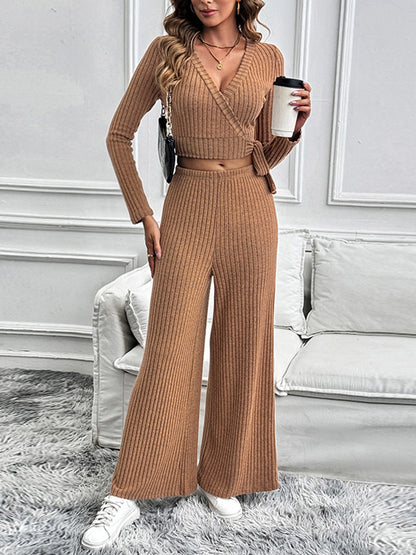 Perfee Surplice Long Sleeve Top and Pants Set - Siennasass